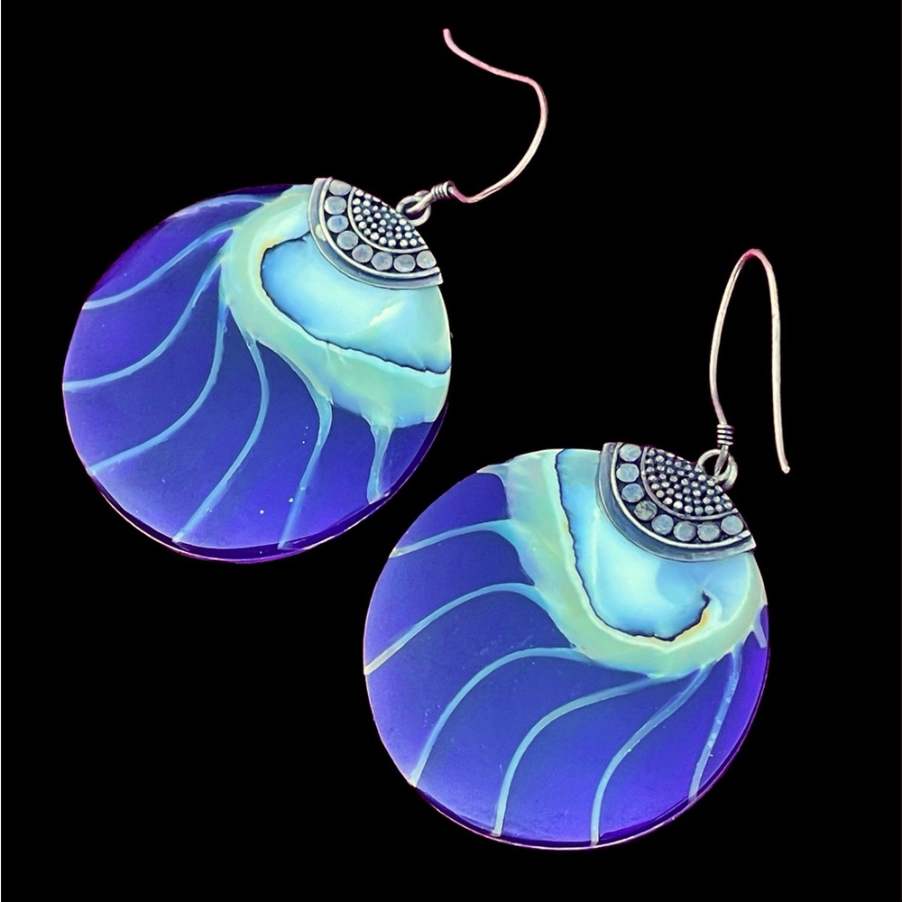 Blue shell earrings - Picture 3 of 4